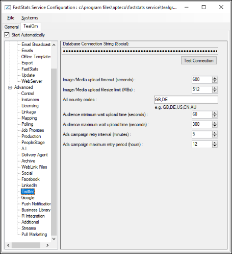 FastStats database connection string