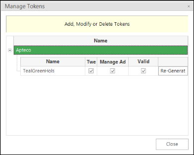 Manage Tokens—valid