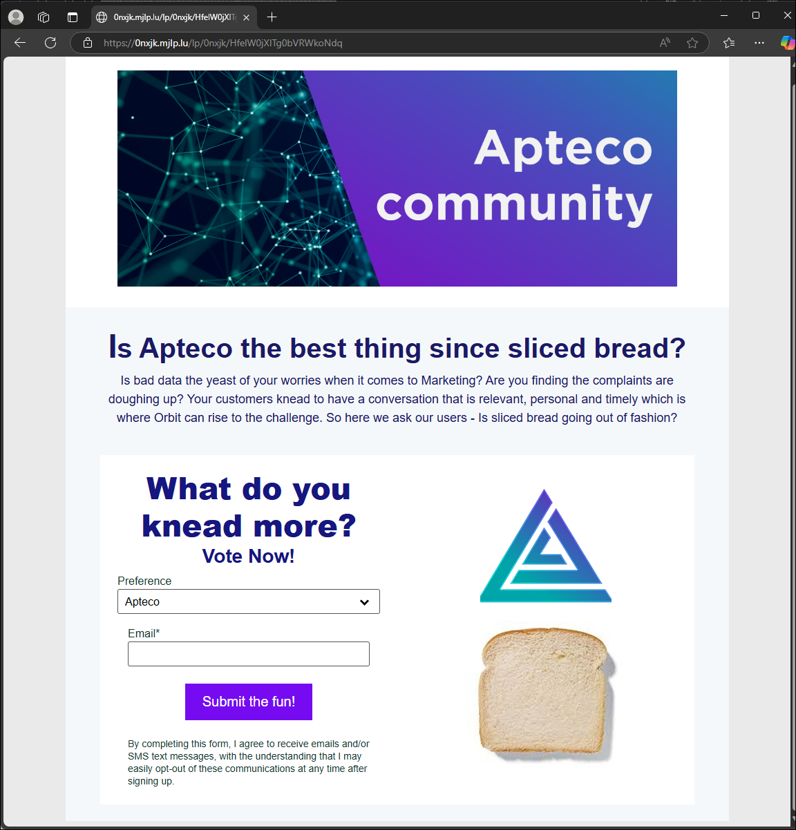 Example landing page Example landing page with embedded Apteco form