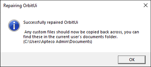 OK Completion dialog after repair