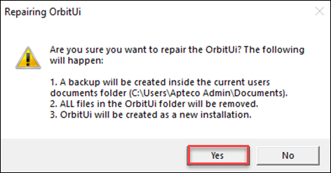 Yes Confirmation dialog for repair