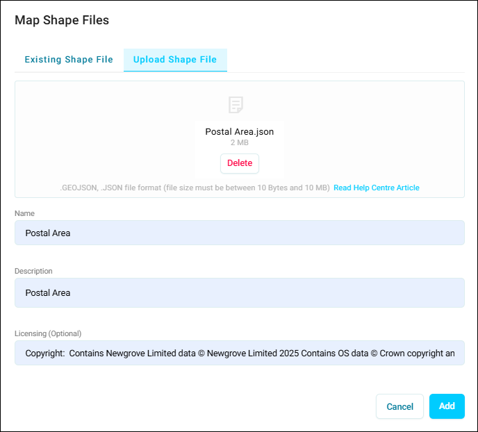 Upload shape file Upload shape file dialog