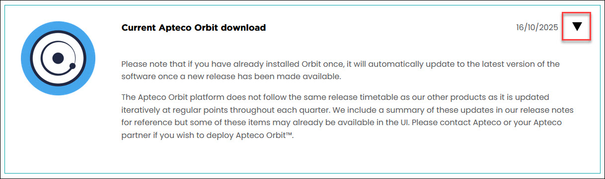 Orbit download Orbit download section on the Apteco portal