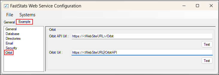 System Example System tabs in web service configuration