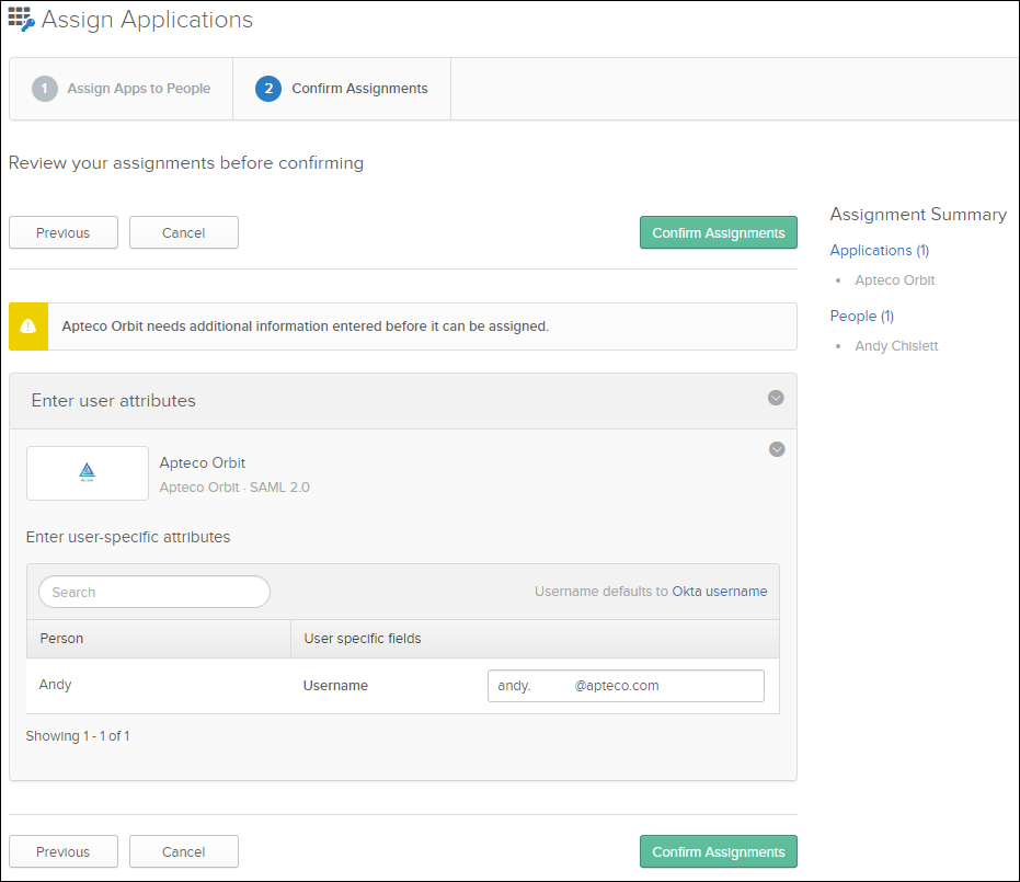 Confirm assignments Confirm assignments button