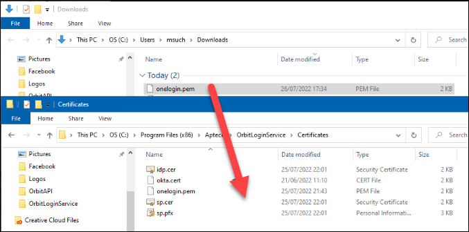 Move certificate Certificate file moved to OrbitLoginService Certificates directory