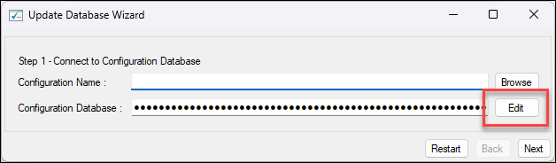 Update Database Wizard Update Database Wizard connection string dialog