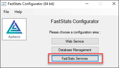 FastStats Configurator Services FastStats Configurator showing the FastStats Services panel