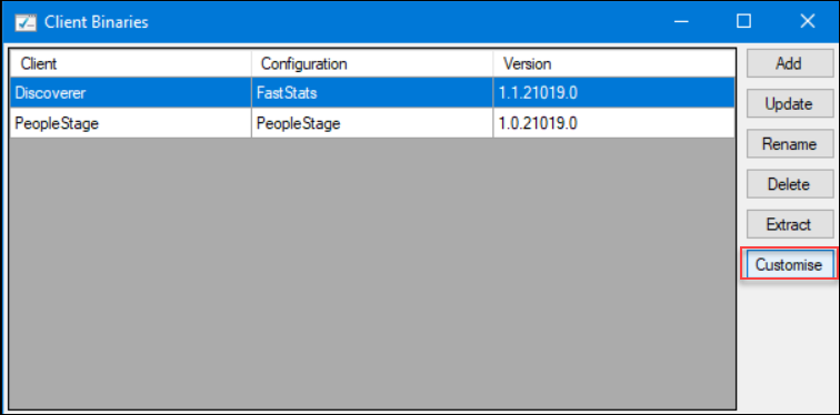 Customise FastStats Configurator showing Customise button