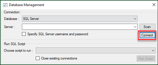 Click Connect Connect button in the database wizard