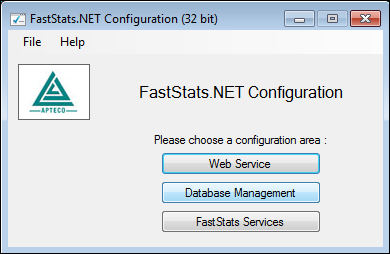 FS .NET Configuration FastStats .NET Configuration showing Database Management option