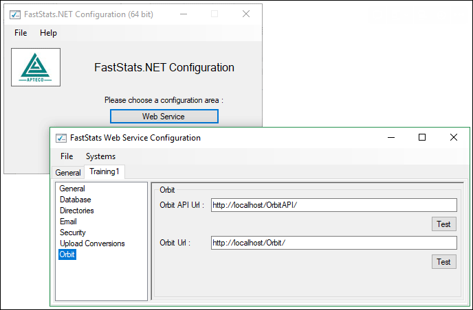 FastStats .NET Configuration FastStats .NET Configuration showing Orbit settings