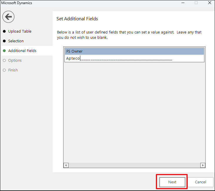 Additional fields next Additional fields next