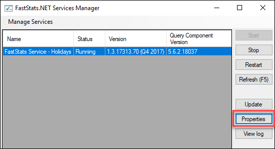 FastStats Service Properties FastStats Service Properties