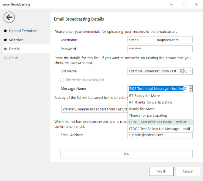 Email broadcasting details Email broadcasting details