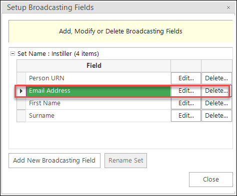 Setup broadcasting fields Setup broadcasting fields