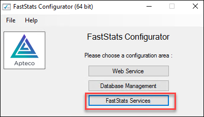 FastStats Service Release FastStats Services panel showing version information