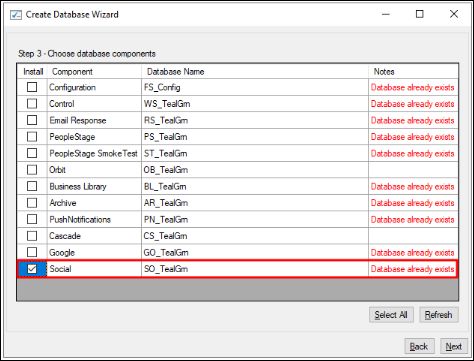 Choose database components