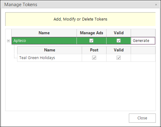 Manage Tokens—Generate