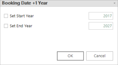 Set start and end year for expression bandings Dialog to set the start and end year for date expression bandings
