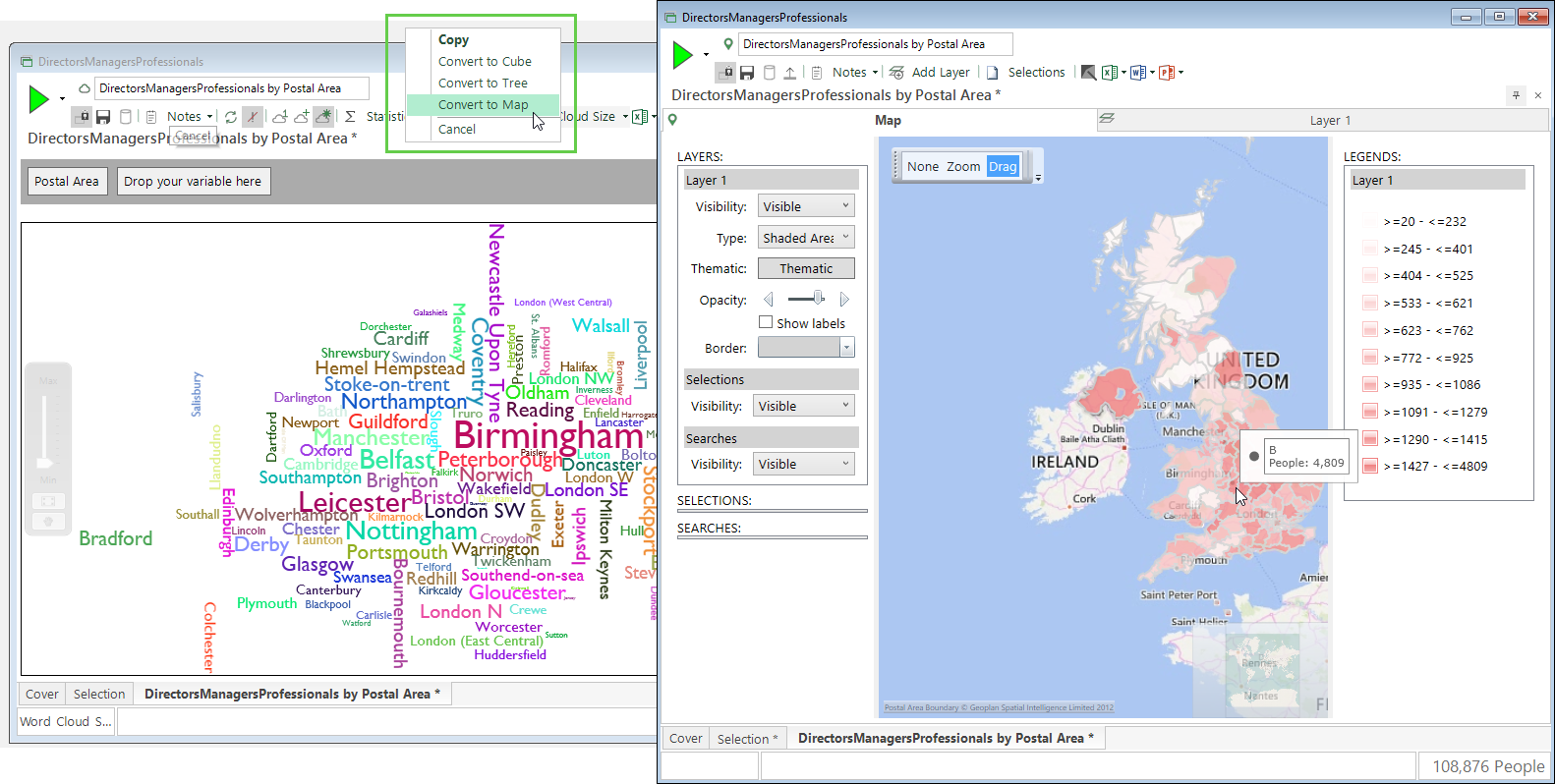 Convert to Map option shown on a cube with a geographic variable