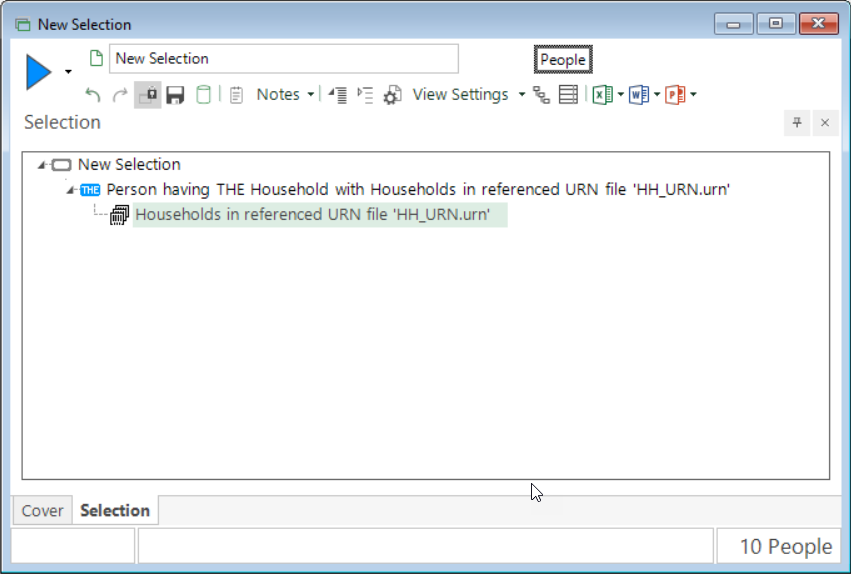 Selection window with URN file dragged onto it