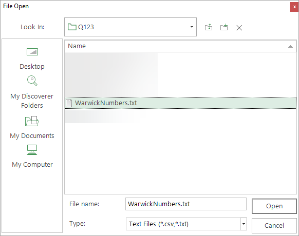 File browser showing selection of the text file