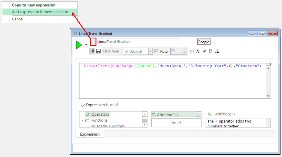 Adding an expression to a new selection Adding an expression to a new selection