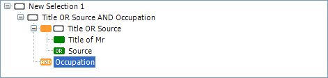 Selection tree showing Occupation inserted at white node level with AND logic