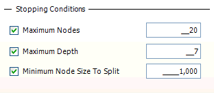 Stopping conditions checkboxes and limits
