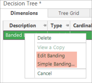 Decision Tree edit numeric bandings Decision Tree edit numeric bandings