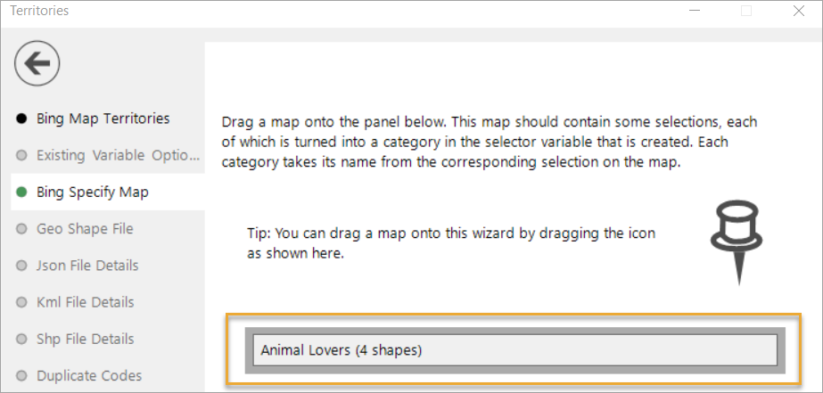 Drag the map onto the drop box to specify it for the wizard