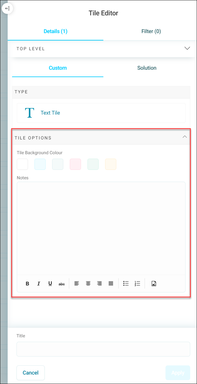Tile options overview