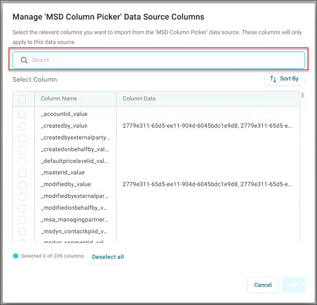 Manage data source columns