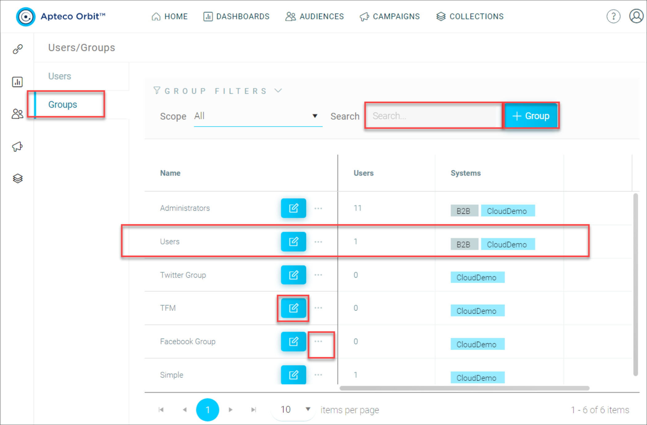 Group landing pages