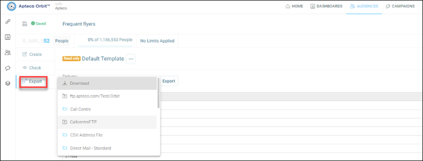 Export tab