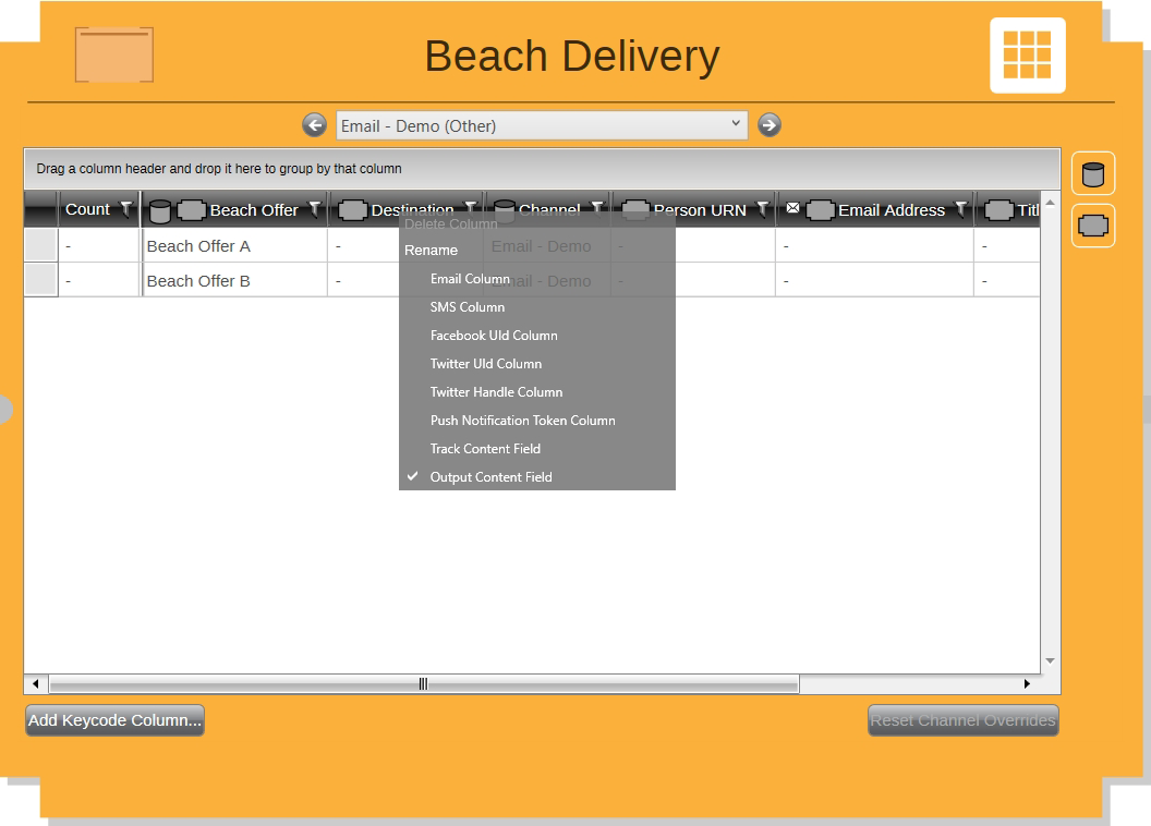 Output Grid View Column Options Output Grid View Column Options