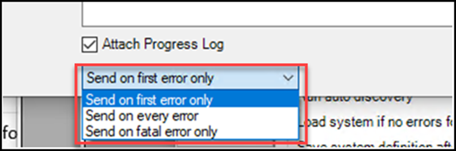 New email errors option